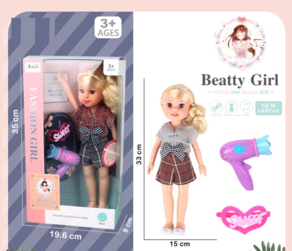 Păpușă Muzicală Stilată cu Uscător de Păr, 35cm