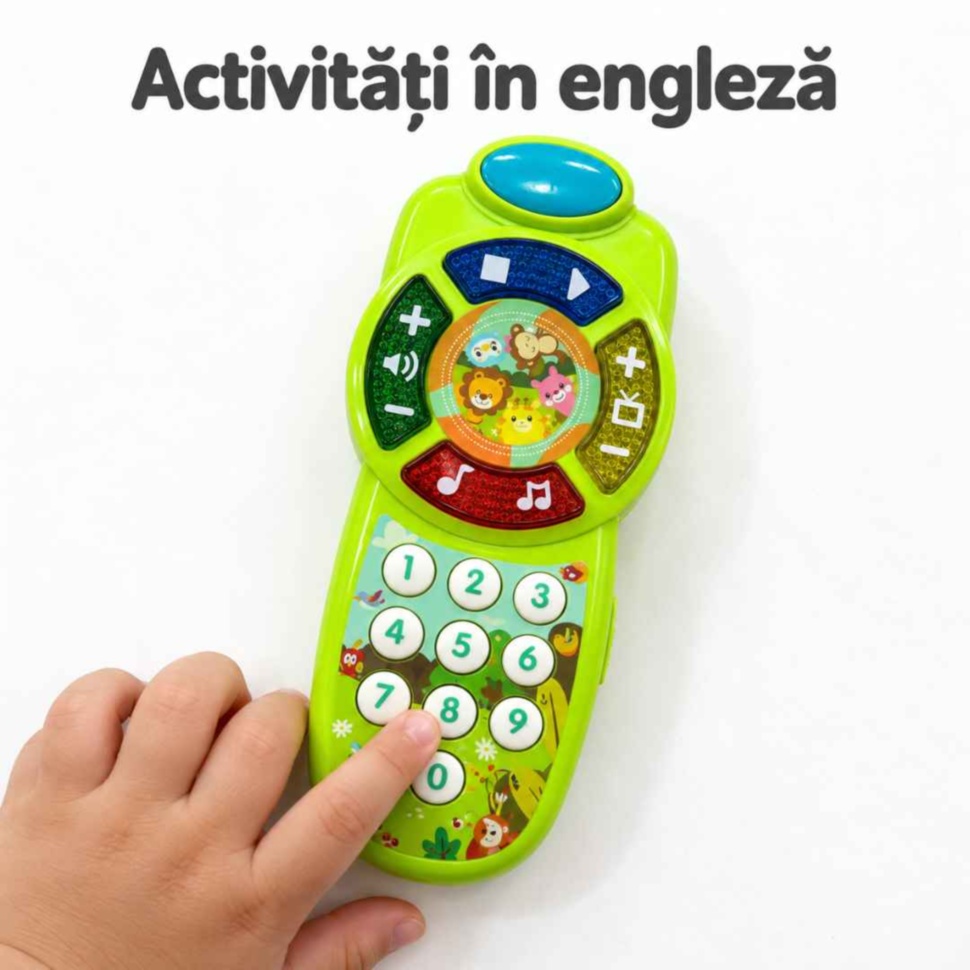 Telefon muzical verde cu butoane numerotate și activități în limba engleză