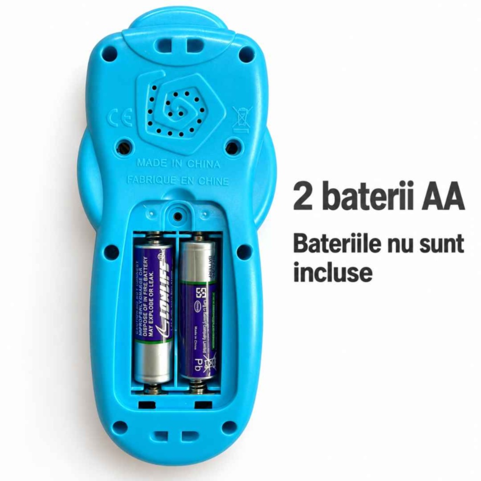 Compartimentul pentru cele 2 baterii AA ale telefonului muzical; bateriile nu sunt incluse
