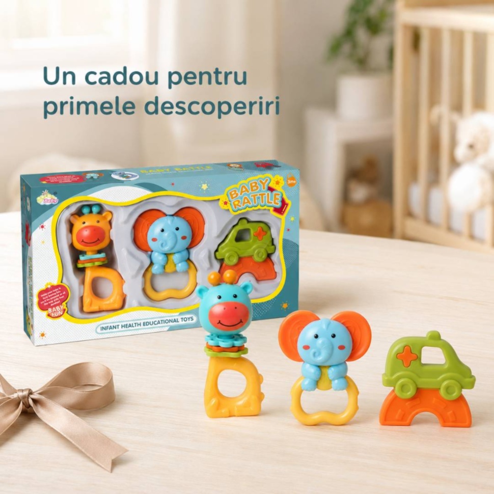 Set 3 zornăitori pentru bebeluși potrivit pentru cadou