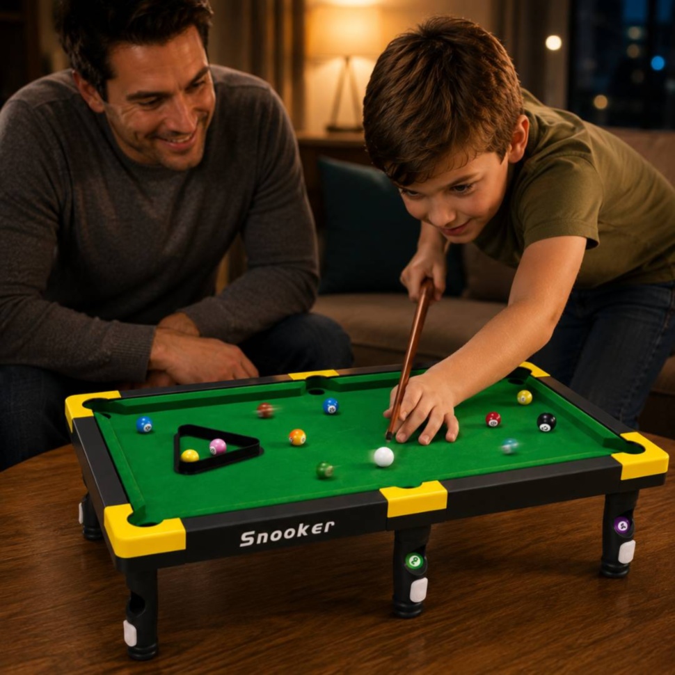 Masă de biliard pentru copii tip snooker cu bile și tacuri