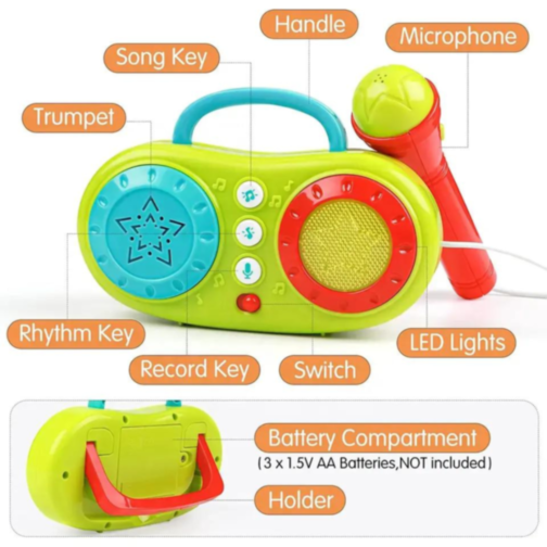 Microfon și Boxă Muzicală pentru Copii cu Suport Reglabil