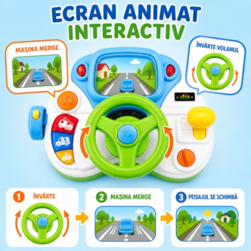 Volan Interactiv pentru Copii cu Sunete și Ecran Animat