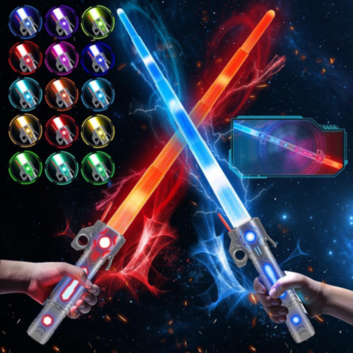 Sabie Telescopică cu Lumini Colorate și Sunete – Baterie Reîncărcabilă USB