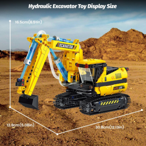 Excavator Hidraulic de Asamblat – 578 Piese, Macara STEM cu Mișcări Reale