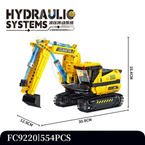 Excavator Hidraulic de Asamblat – 578 Piese, Macara STEM cu Mișcări Reale
