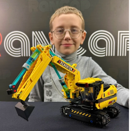 Excavator Hidraulic de Asamblat – 578 Piese, Macara STEM cu Mișcări Reale