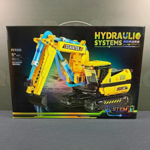 Excavator Hidraulic de Asamblat – 578 Piese, Macara STEM cu Mișcări Reale