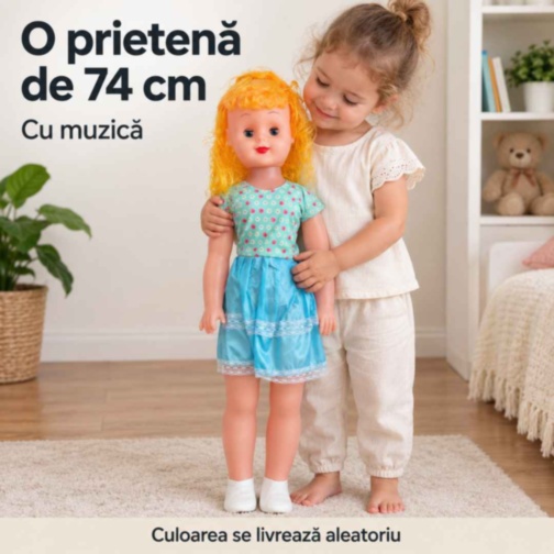 Păpușă mare de 74 cm, cu muzică și rochiță