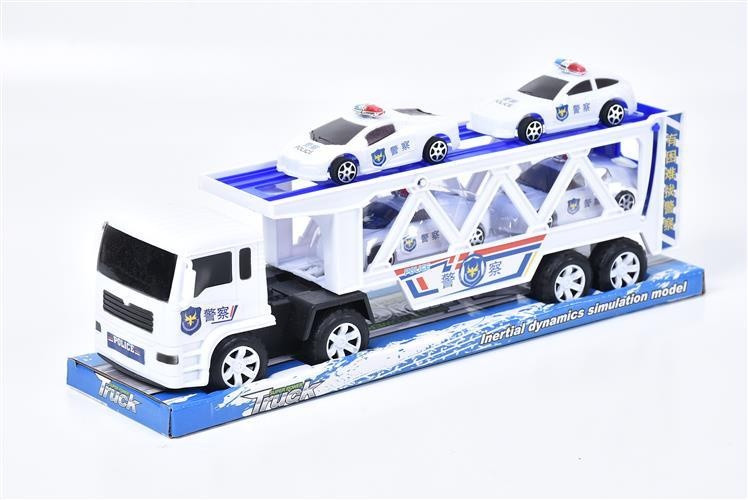 Camion cu Trailer și 4 Mașinuțe de Poliție, 34cm 