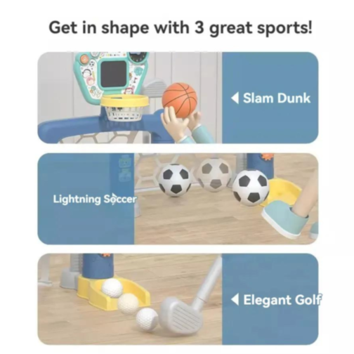 Set sportiv 3 în 1 pentru copii mici - Baschet, Fotbal și Golf