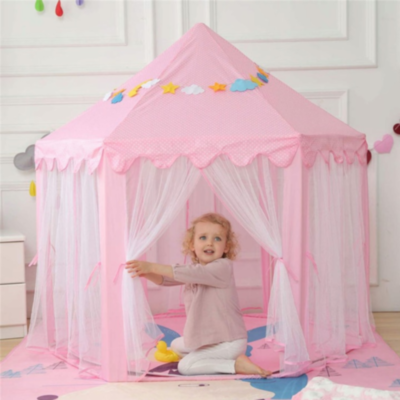 Căsuță de Joacă Tip Cort Roz pentru Copii, Design de Castel cu Plasă și Decor de Prințesă | image