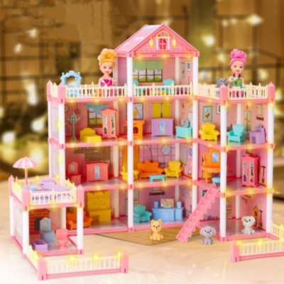 Casă de păpuși vilă roz 4 etaje, 245 piese | image