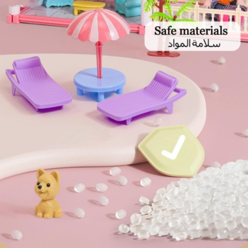 Casă de păpuși vilă roz 4 etaje, 245 piese