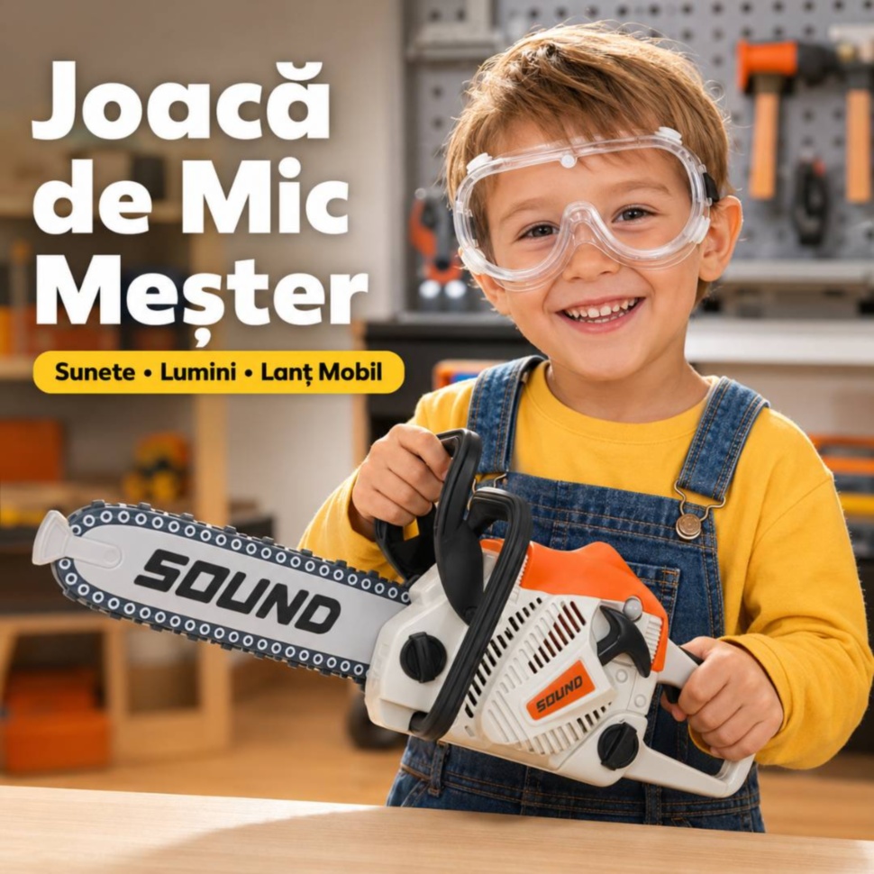 Drujbă de jucărie pentru copii cu sunete, lumini, lanț mobil și ochelari incluși