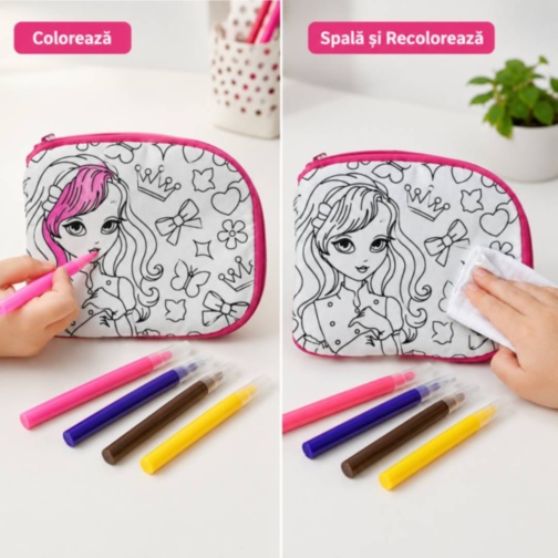 Gentuță de Colorat Reutilizabilă cu 4 Carioci pentru Fete