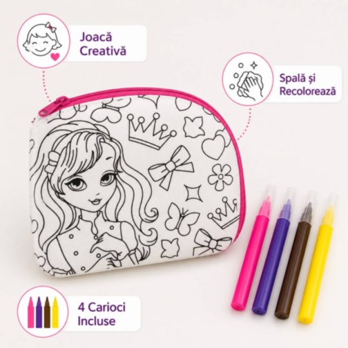 Gentuță de Colorat Reutilizabilă cu 4 Carioci pentru Fete