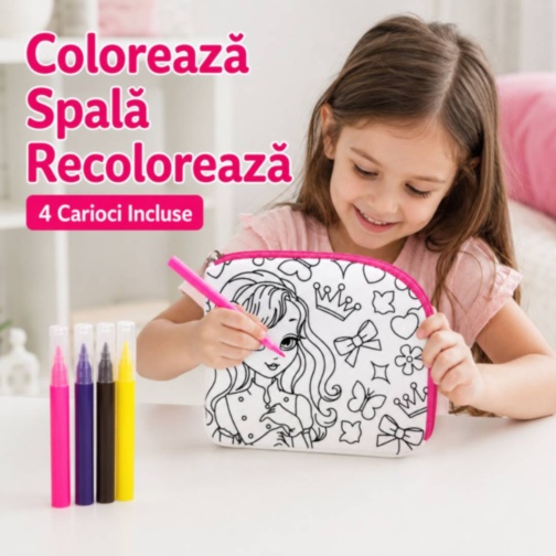 Gentuță de Colorat Reutilizabilă cu 4 Carioci pentru Fete