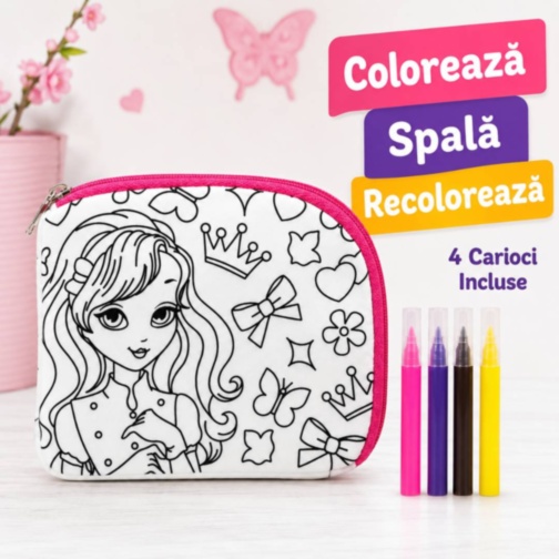 Gentuță de Colorat Reutilizabilă cu 4 Carioci pentru Fete