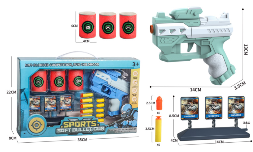 Pistol Blaster cu 11 Proiectile și 3 Conserve Țintă