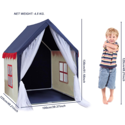 Căsuță de Joacă Tip Cort pentru Copii, cu Acoperiș Albastru și Draperii din Tulle | image