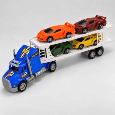 Camion transportor cu inerție și 4 mașinuțe sport incluse | image