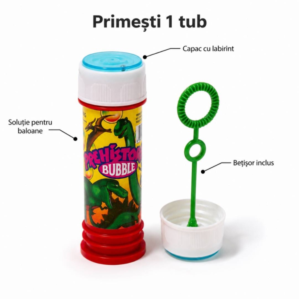 Tub pentru baloane de săpun cu capac cu labirint, soluție și bețișor inclus