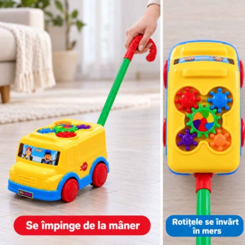 Autobuz de împins cu mâner și angrenaje colorate