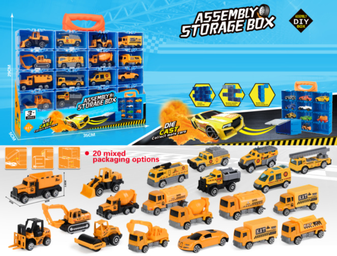 Set Vehicule de Construcții cu Cutie de Depozitare – 20 Mașini Die-Cast