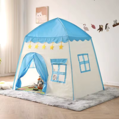 Căsuță de Joacă pentru Copii, Tip Cort cu Acoperiș Albastru și Stele Decorative | image