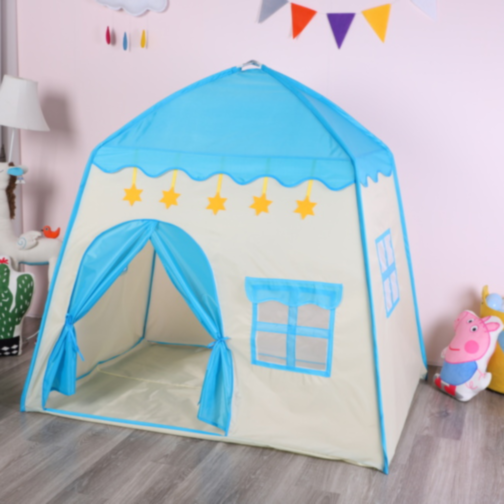 Căsuță de Joacă pentru Copii, Tip Cort cu Acoperiș Albastru și Stele Decorative