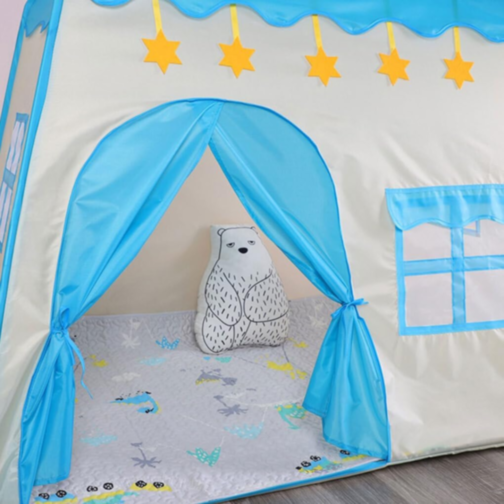 Căsuță de Joacă pentru Copii, Tip Cort cu Acoperiș Albastru și Stele Decorative
