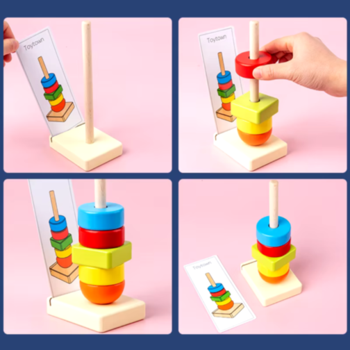 Set de Jucărie Montessori - Stivuire și Recunoaștere a Formelor