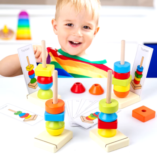 Set de Jucărie Montessori - Stivuire și Recunoaștere a Formelor