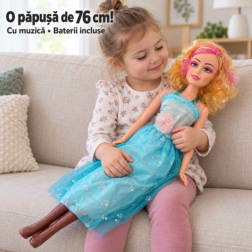 Păpușă mare Lovely Girl cu muzică, de 76 cm