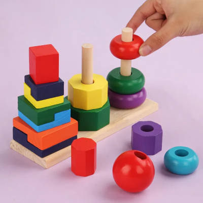Turnuri Montessori din Lemn – Sortare, Stivuire și Forme Geometrice | image