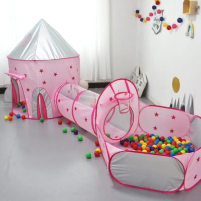 Set Cort Castel cu Tunel și Piscină de Bile, Roz, pentru Copii, Interior și Exterior | image