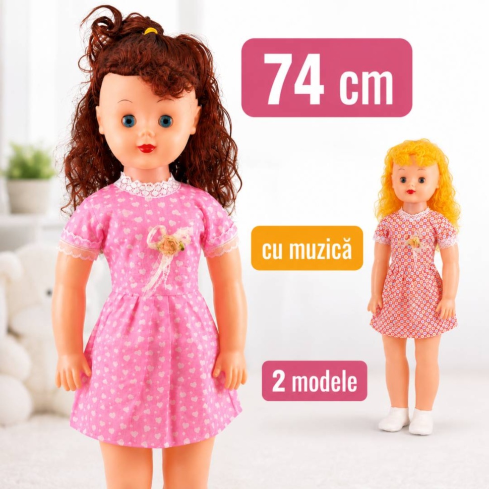 Păpușă mare muzicală de 74 cm în două modele