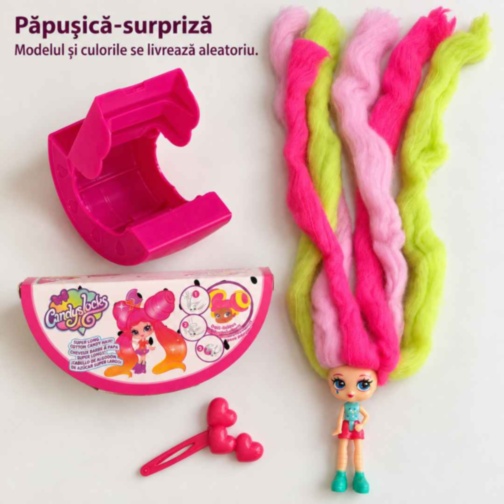 Păpușică surpriză Candylocks cu păr lung pentru coafuri