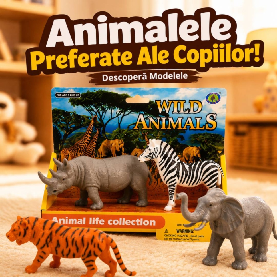 Set 2 animale sălbatice pentru copii, figurine safari educaționale