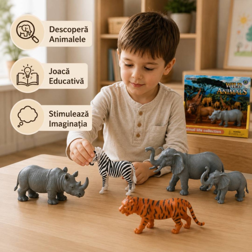 Joacă educativă cu animale sălbatice, descoperă animalele și stimulează imaginația