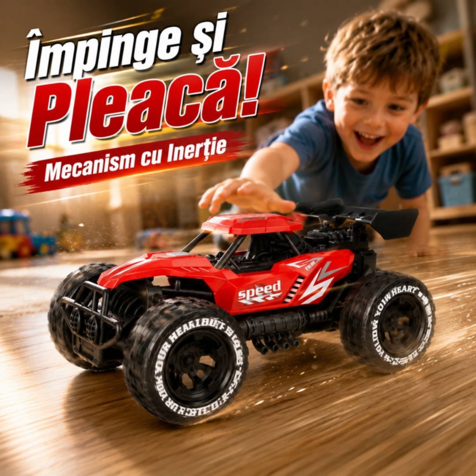 Mașină off-road cu inerție pentru copii, model racing 4x4 cu roți mari