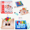 Joc Montessori din Lemn 3 în 1 – Prinde, Sortează și Potrivește Bile Colorate