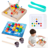 Joc Montessori din Lemn 3 în 1 – Prinde, Sortează și Potrivește Bile Colorate