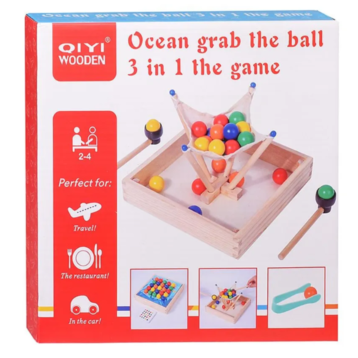 Joc Montessori din Lemn 3 în 1 – Prinde, Sortează și Potrivește Bile Colorate
