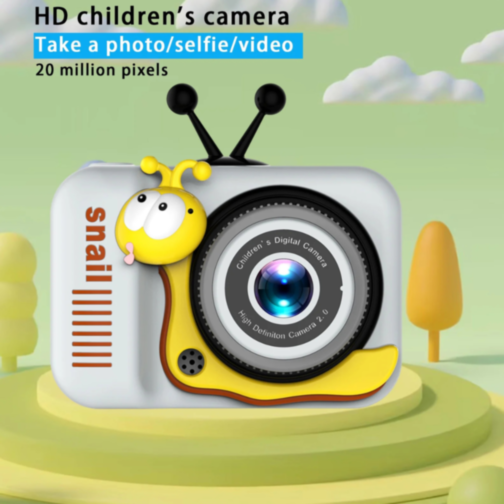 Aparat Foto Digital pentru Copii – Design Creativ Melc, Funcții Video și Jocuri (culoare aleatorie)