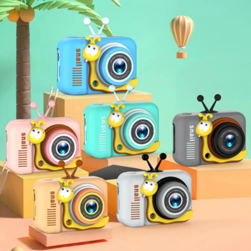 Aparat Foto Digital pentru Copii – Design Creativ Melc, Funcții Video și Jocuri (culoare aleatorie)