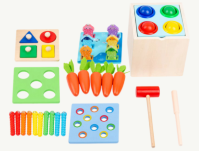 Cub Montessori Lemn 8 în 1 cu Legume și Pescuit | image