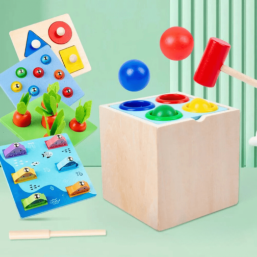 Cub Montessori Lemn 8 în 1 cu Legume și Pescuit Cub Montessori Lemn 8 în 1 cu Legume și Pescuit