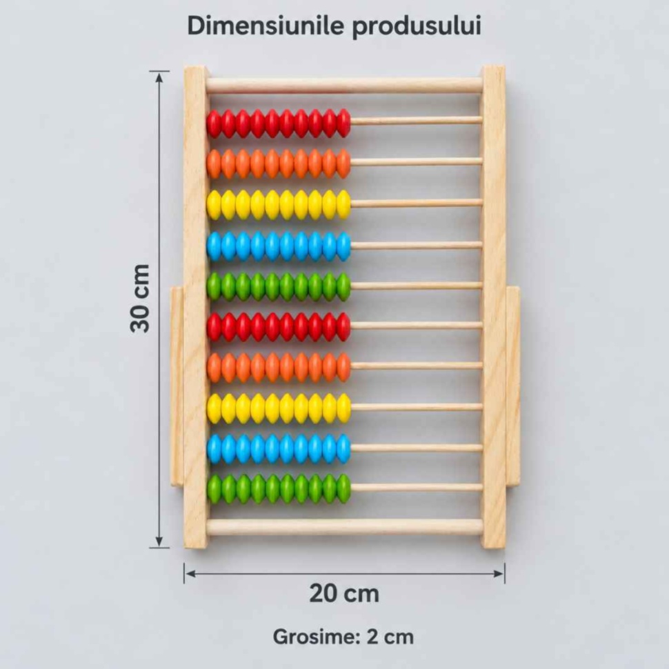 Dimensiunile abacului: 30 cm înălțime, 20 cm lățime și 2 cm grosime